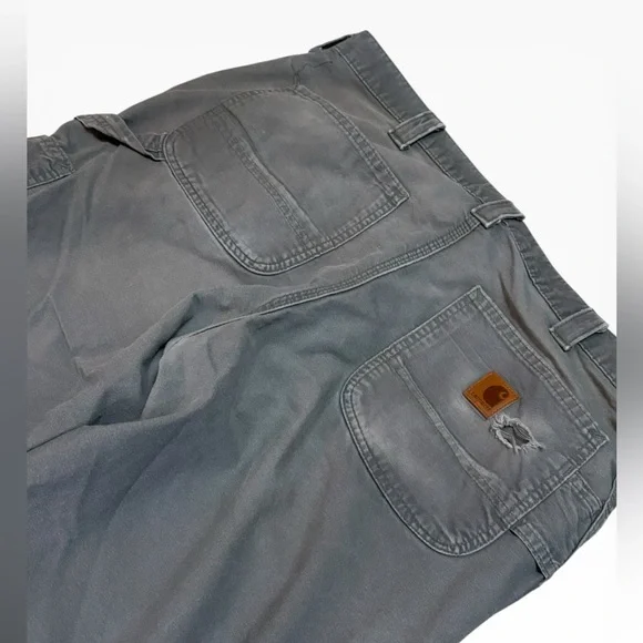 Faded Distressed Vintage Carhartt B151 FAT Fatigue Grey Carpenter Pants 36x30 - Picture 3 of 10